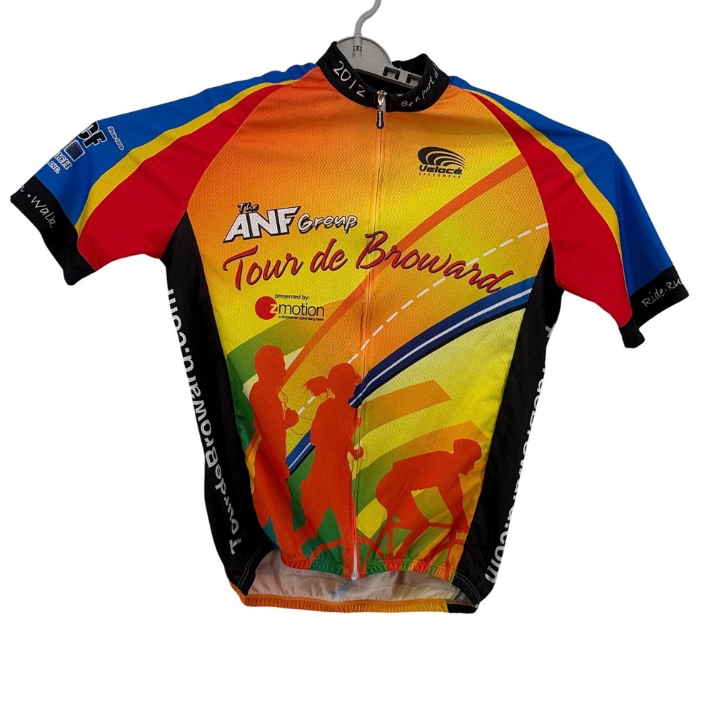 Veloce Cycling Jersey Mens Large Multi Tour de Broward 2012 Full Zip Performance